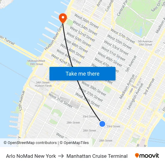 Arlo NoMad New York to Manhattan Cruise Terminal map