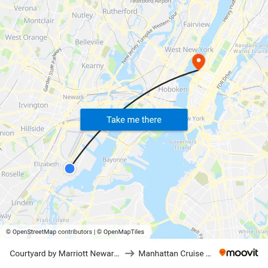 Courtyard by Marriott Newark Elizabeth to Manhattan Cruise Terminal map