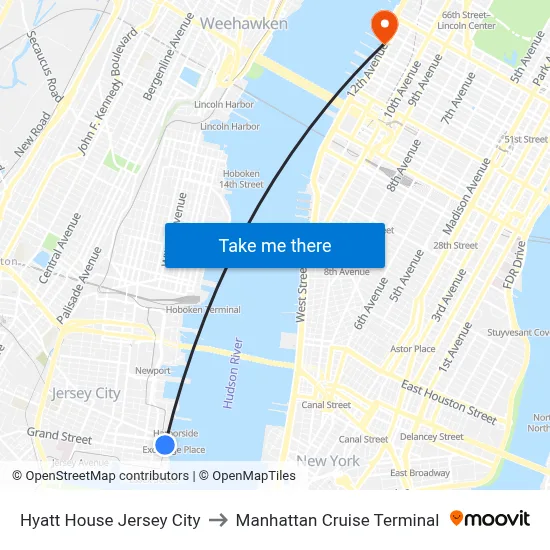 Hyatt House Jersey City to Manhattan Cruise Terminal map