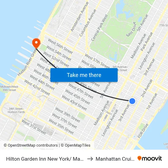 Hilton Garden Inn New York/ Manhattan Midtown East to Manhattan Cruise Terminal map