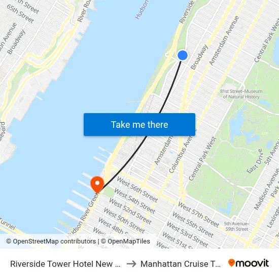 Riverside Tower Hotel New York City, 80 Riverside Dr to Manhattan Cruise Terminal map