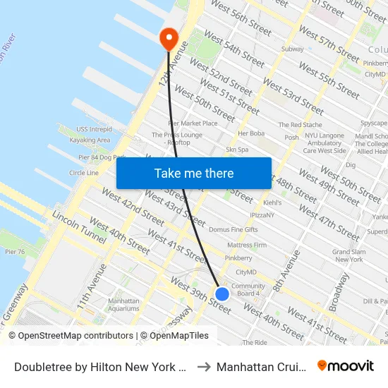 Doubletree by Hilton New York Times Square West to Manhattan Cruise Terminal map