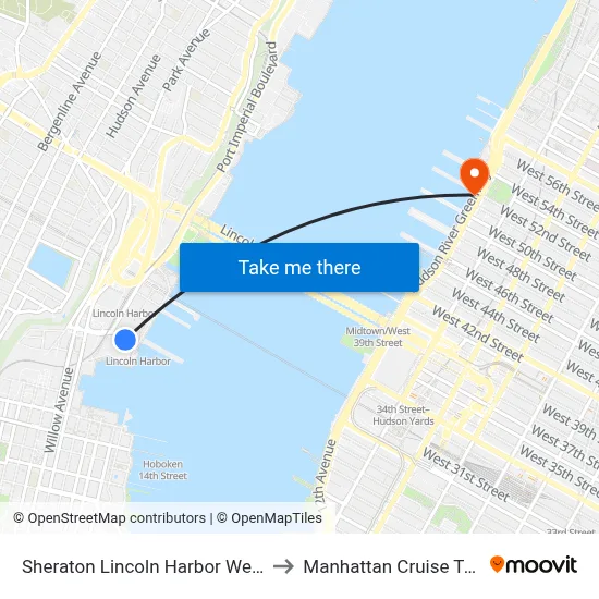 Sheraton Lincoln Harbor Weehawken to Manhattan Cruise Terminal map