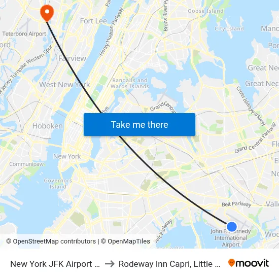 New York JFK Airport JFK to Rodeway Inn Capri, Little Ferry map