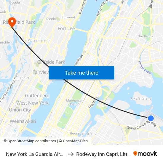 New York La Guardia Airport LGA to Rodeway Inn Capri, Little Ferry map