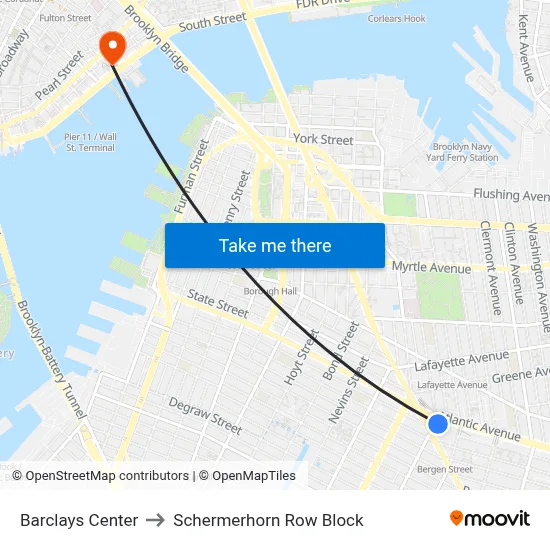 Barclays Center to Schermerhorn Row Block map