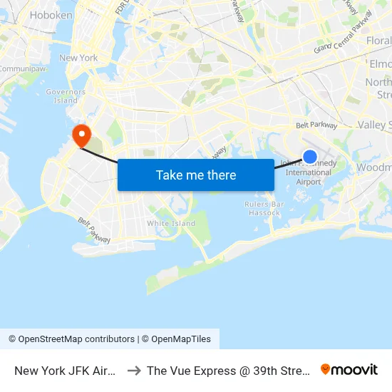 New York JFK Airport JFK to The Vue Express @ 39th Street, Brooklyn map