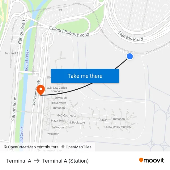 Terminal A to Terminal A (Station) map