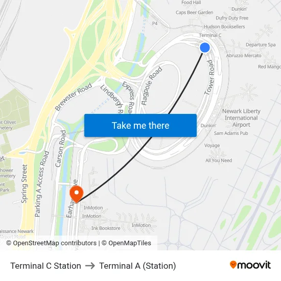 Terminal C Station to Terminal A (Station) map