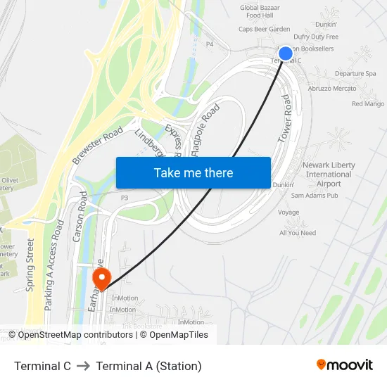 Terminal C to Terminal A (Station) map
