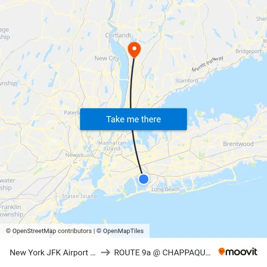 New York JFK Airport JFK to ROUTE 9a @ CHAPPAQUA RD map