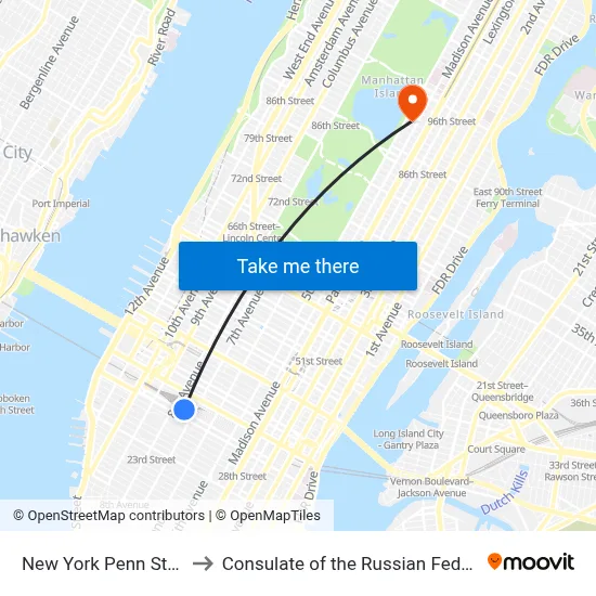 New York Penn Station to Consulate of the Russian Federation map