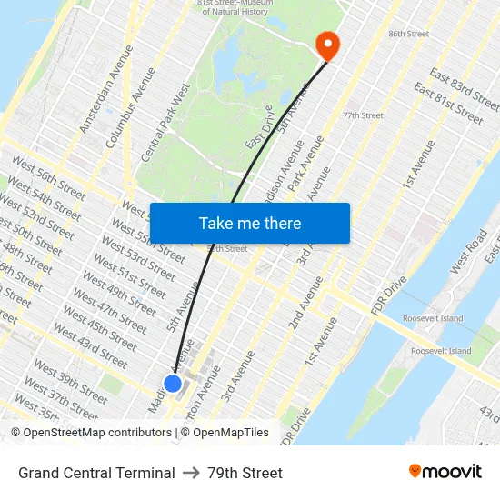 Grand Central Terminal to 79th Street map