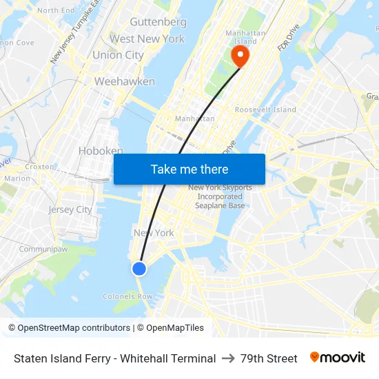Staten Island Ferry - Whitehall Terminal to 79th Street map