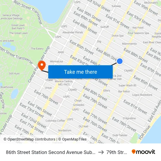86th Street Station Second Avenue Subway to 79th Street map