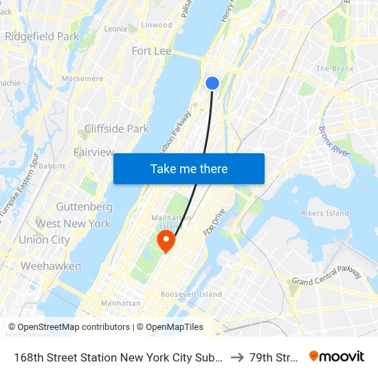 168th Street Station New York City Subway to 79th Street map