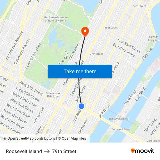 Roosevelt Island to 79th Street map