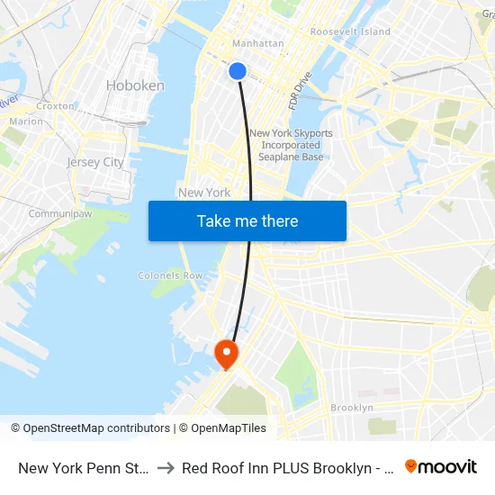 New York Penn Station to Red Roof Inn PLUS Brooklyn - 3rd Ave map