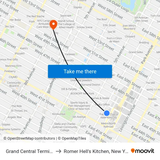 Grand Central Terminal to Romer Hell's Kitchen, New York map