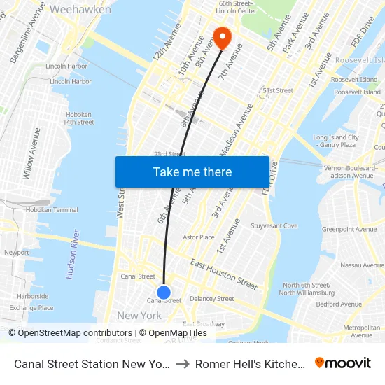 Canal Street Station New York City Subway to Romer Hell's Kitchen, New York map