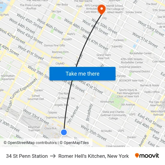 34 St Penn Station to Romer Hell's Kitchen, New York map
