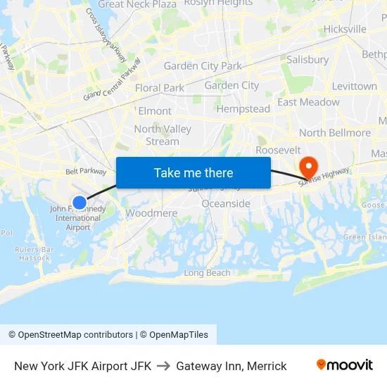 New York JFK Airport JFK to Gateway Inn, Merrick map