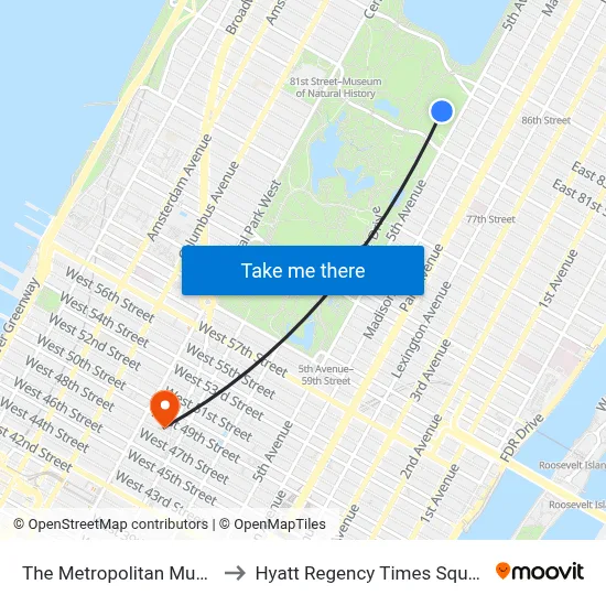 The Metropolitan Museum Of Art to Hyatt Regency Times Square, New York map