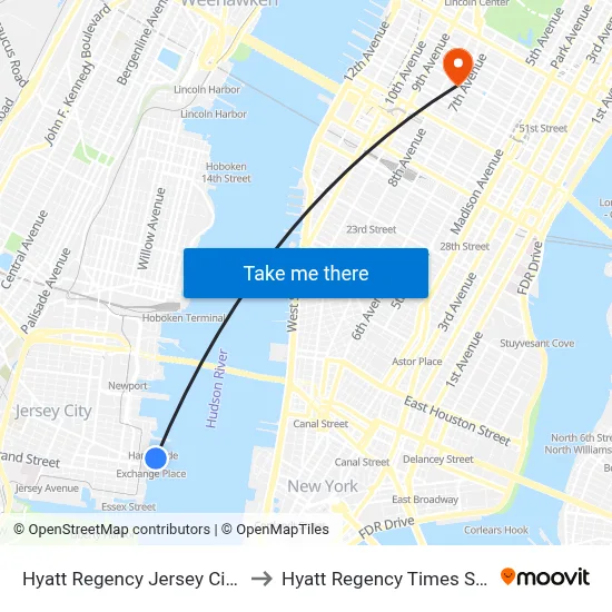Hyatt Regency Jersey City on the Hudson to Hyatt Regency Times Square, New York map