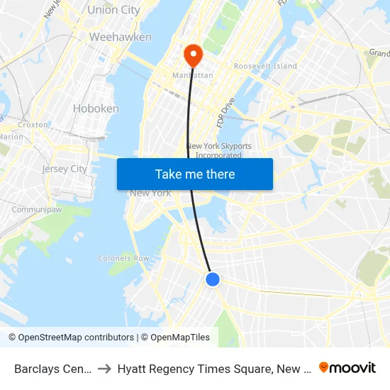 Barclays Center to Hyatt Regency Times Square, New York map