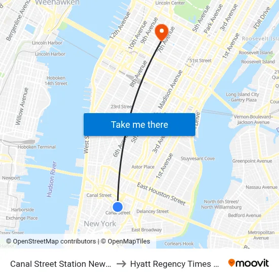 Canal Street Station New York City Subway to Hyatt Regency Times Square, New York map