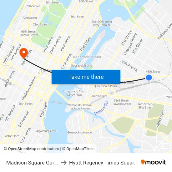 Madison Square Garden Bowl to Hyatt Regency Times Square, New York map