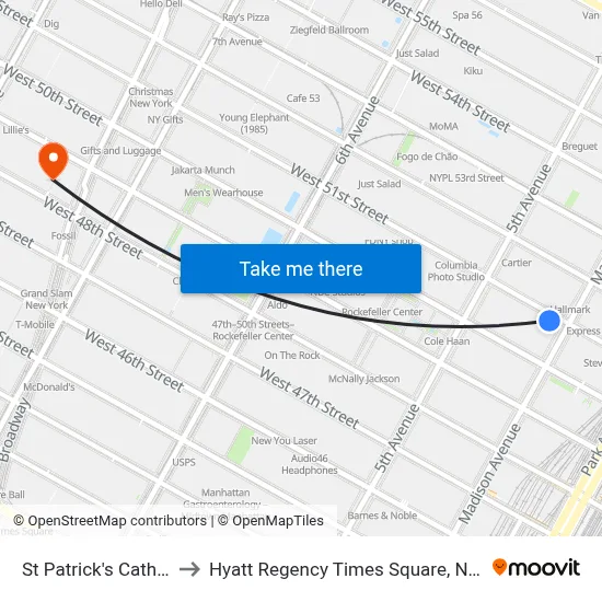 St Patrick's Cathedral to Hyatt Regency Times Square, New York map