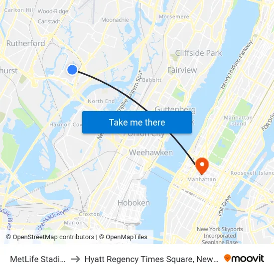 MetLife Stadium to Hyatt Regency Times Square, New York map