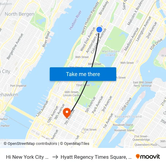 Hi New York City Hostel to Hyatt Regency Times Square, New York map