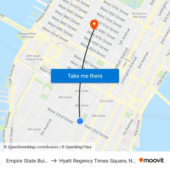 Empire State Building to Hyatt Regency Times Square, New York map