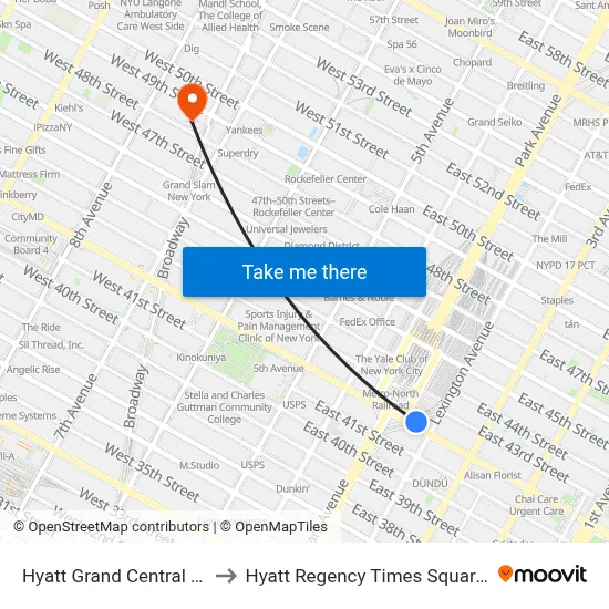 Hyatt Grand Central New York to Hyatt Regency Times Square, New York map