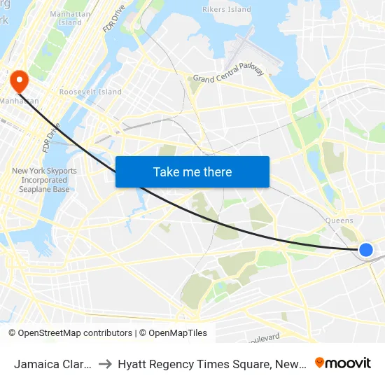 Jamaica Clarion to Hyatt Regency Times Square, New York map