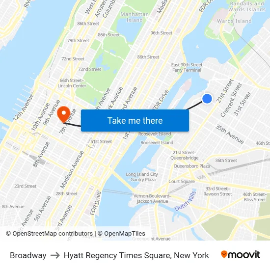 Broadway to Hyatt Regency Times Square, New York map