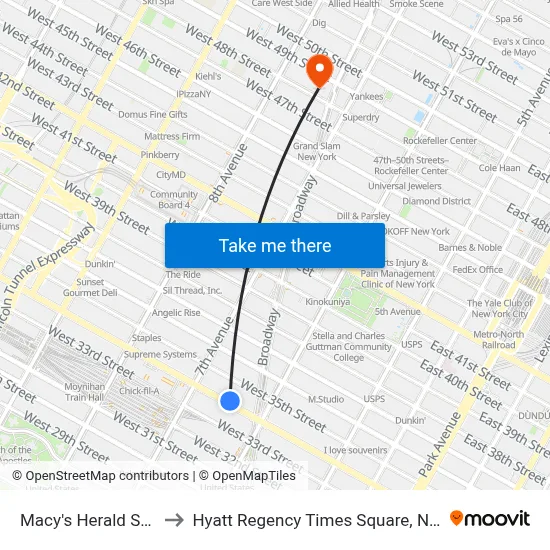 Macy's Herald Square to Hyatt Regency Times Square, New York map