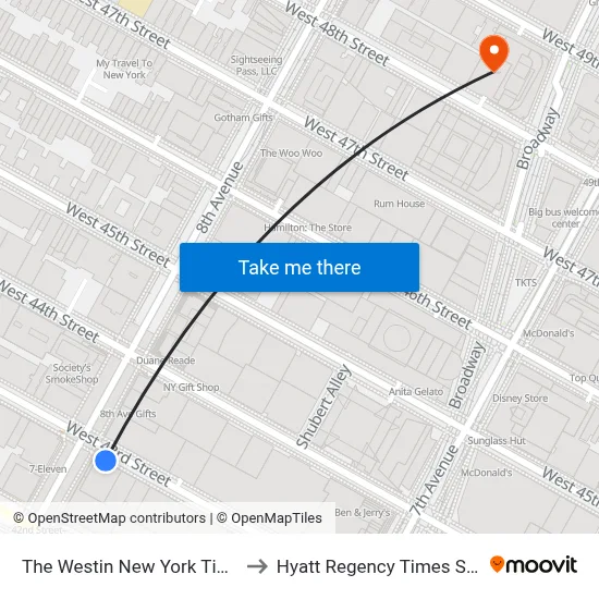 The Westin New York Times Square Hotel to Hyatt Regency Times Square, New York map