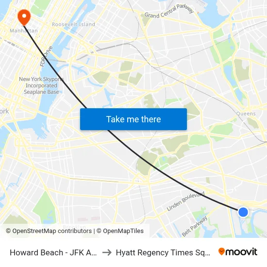 Howard Beach - JFK Airport Station to Hyatt Regency Times Square, New York map