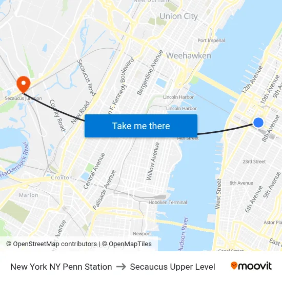 New York NY Penn Station to Secaucus Upper Level map