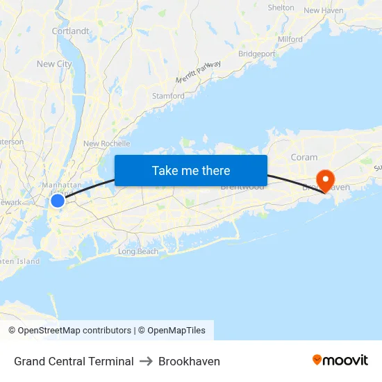 Grand Central Terminal to Brookhaven map