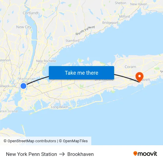 New York Penn Station to Brookhaven map
