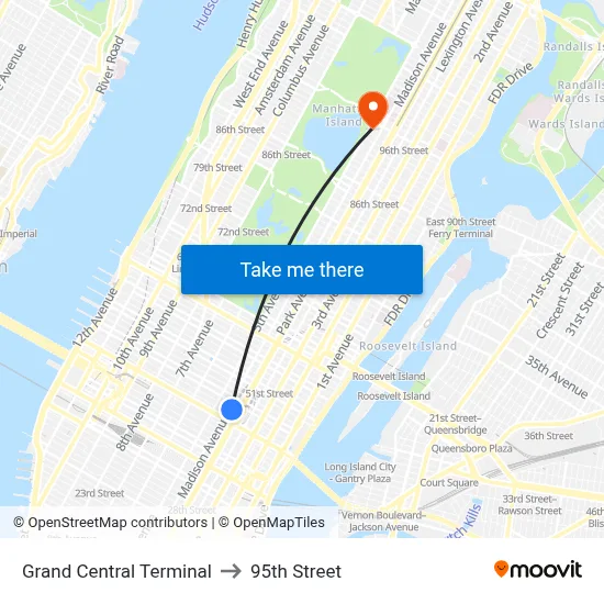 Grand Central Terminal to 95th Street map