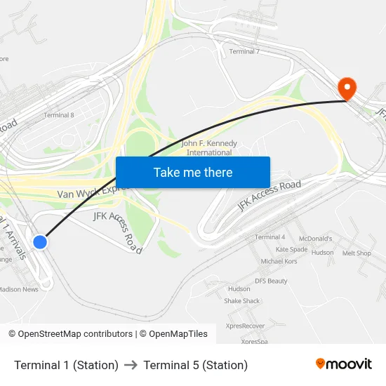 Terminal 1 (Station) to Terminal 5 (Station) map