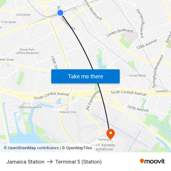 Jamaica Station to Terminal 5 (Station) map