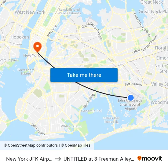 New York JFK Airport JFK to UNTITLED at 3 Freeman Alley, New York map