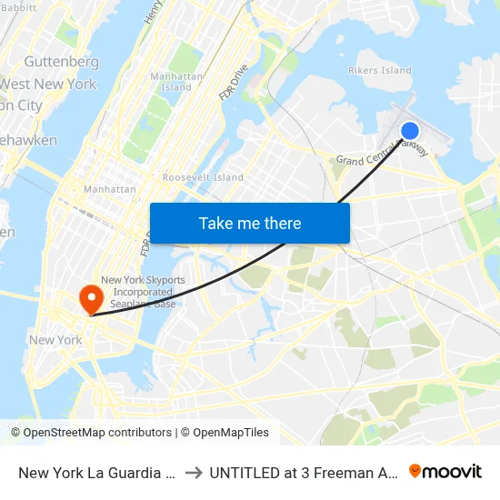 New York La Guardia Airport LGA to UNTITLED at 3 Freeman Alley, New York map