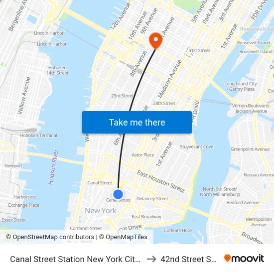 Canal Street Station New York City Subway to 42nd Street Shuttle map